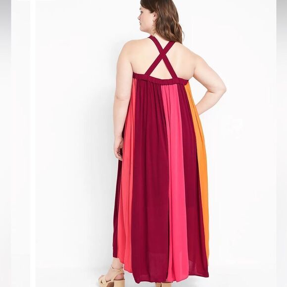 Lane Bryant Colorblock Maxi Dress 18/20 Plus Size Halter Crisscross Back Resort - Picture 12 of 13